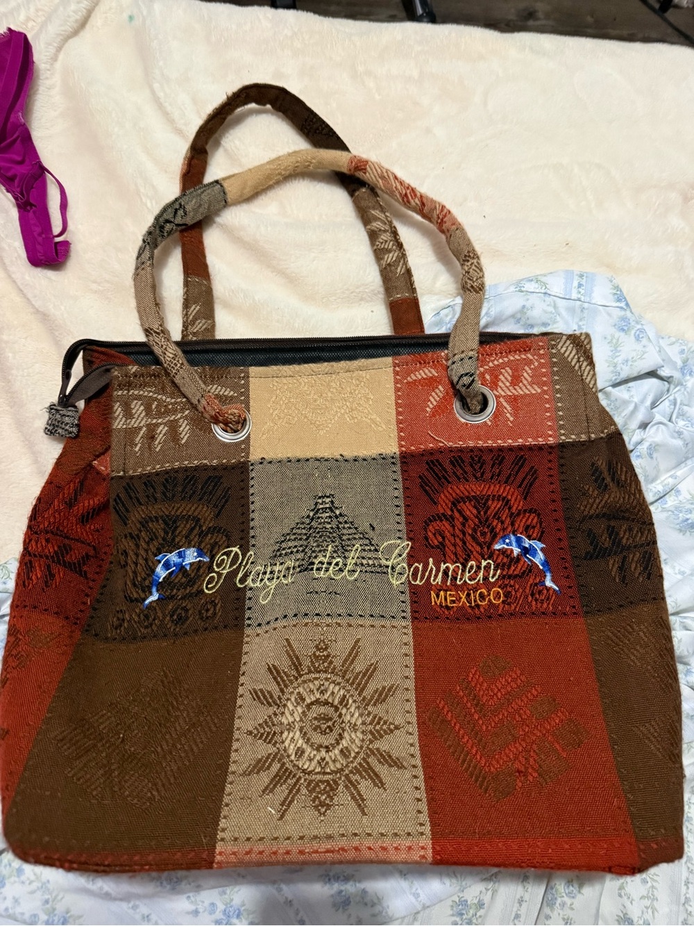 🤎 Playa del Carmen Mexico Woven Tote Bag